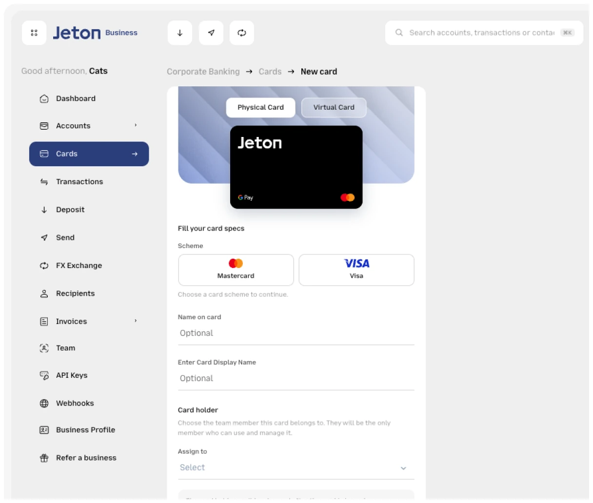 Virtual and Physical Cards